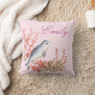 Cute colourful Ocean Narwhal seashells Cushion