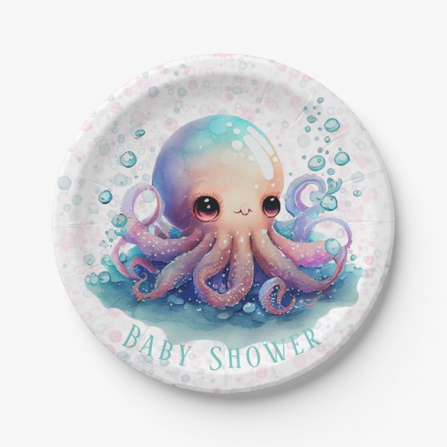 Cute Colourful Octopus Baby Shower Paper Plate (Front)