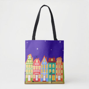 Cute Colourful Old Town Night Walking Cat Bag