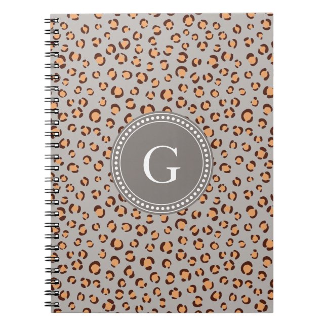 Cute colourful orange brown cheetah print monogram notebook (Front)