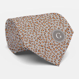 Cute colourful orange brown cheetah print monogram tie