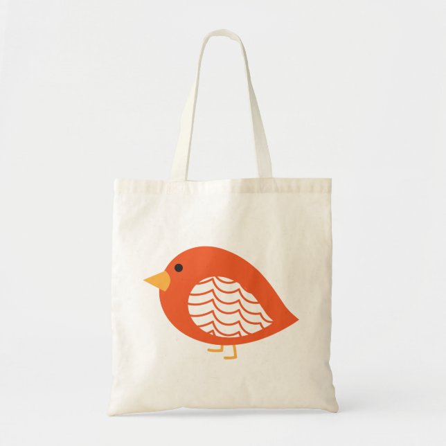Cute colourful orange quirky birds tote bag (Front)