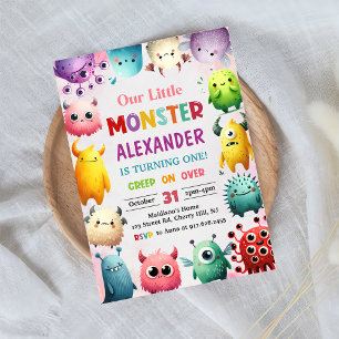 Cute Colourful Our Little Monster 1st Birthday Invitation