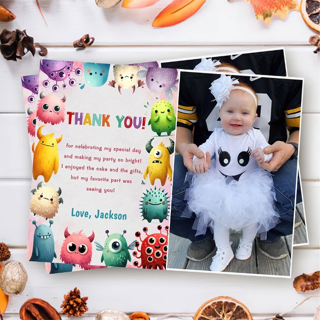 Cute Colourful Our Little Monster Thank You Card (Creator Uploaded)