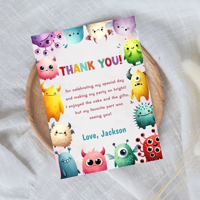 Cute Colourful Our Little Monster Thank You Card (Creator Uploaded)