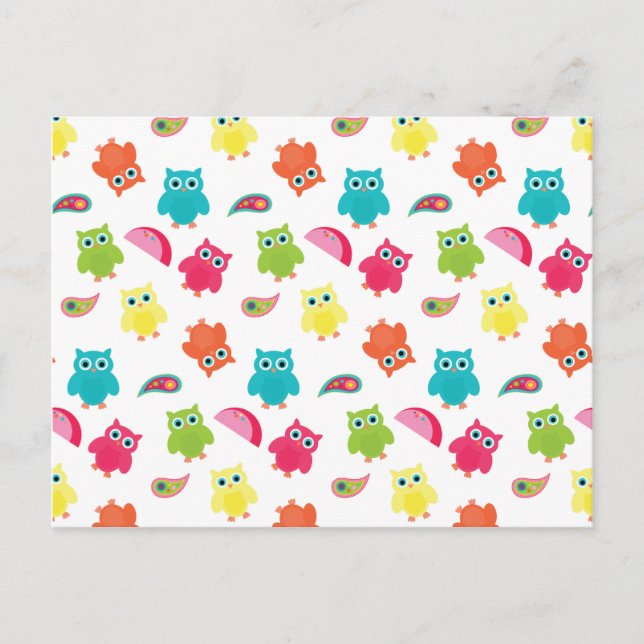 Cute Colourful Owl and Paisley Pattern Design Postcard (Front)