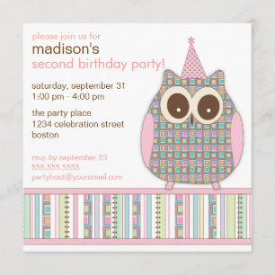 Cute Colourful Owl Child Birthday Party Invitation