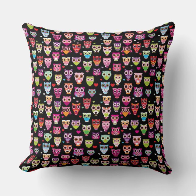 cute colourful owl kids pattern cushion (Front)