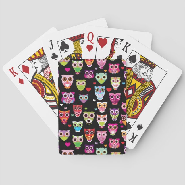 cute colourful owl kids pattern playing cards (Back)