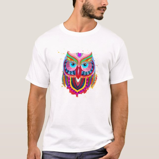 Cute Colourful Owl Men's Basic T-Shirt (Front)