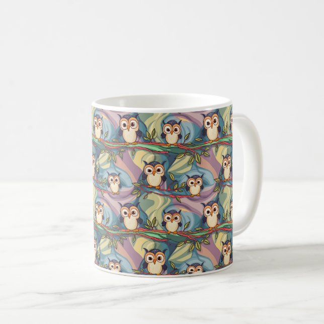 Cute Colourful Owl Pattern Coffee Mug (Front Right)