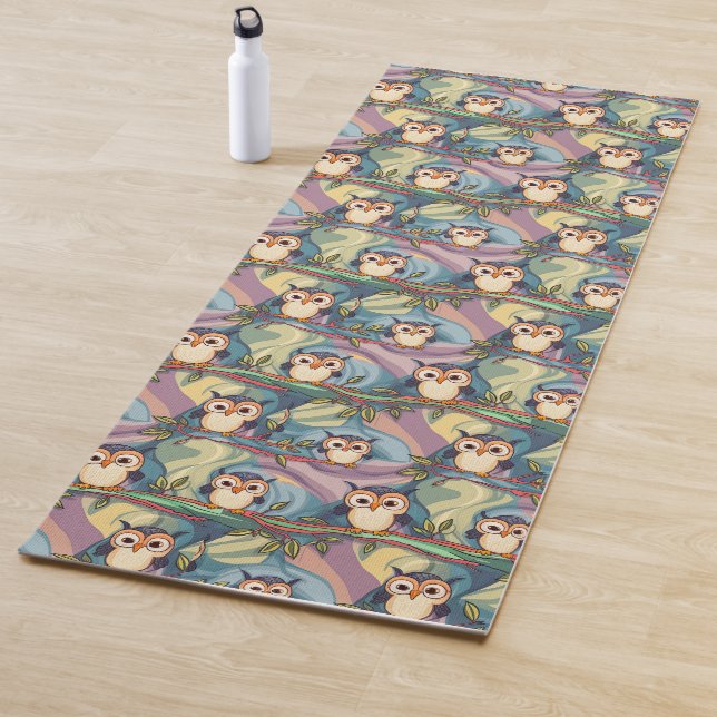 Cute Colourful Owl Pattern Yoga Mat (In Situ)