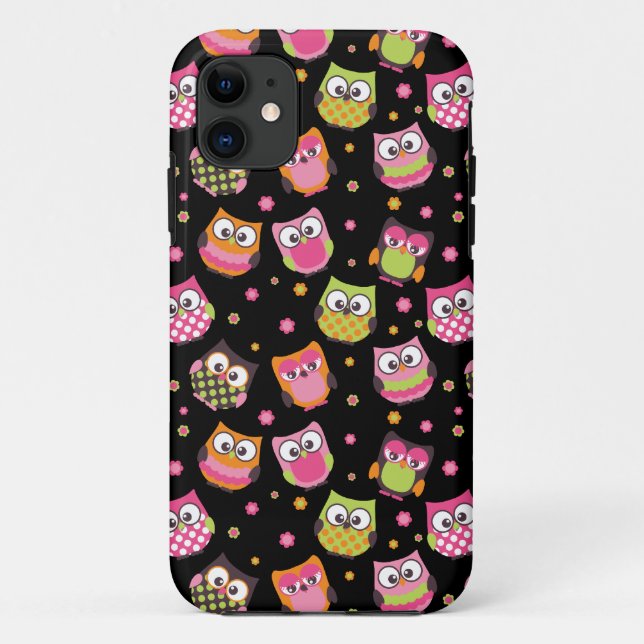 Cute Colourful Owls iPhone Case (black) (Back)