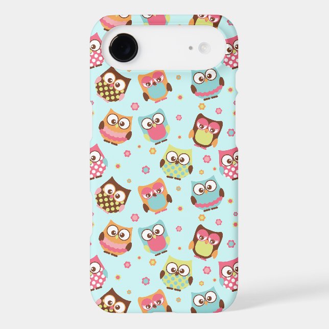 Cute Colourful Owls iPhone Case (light blue) (Back)