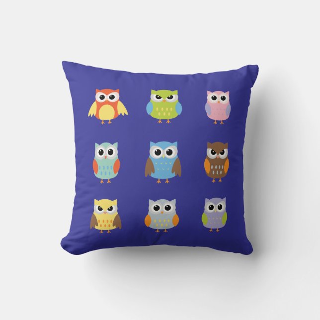 Cute Colourful Owls Kids Throw Pillow (Front)