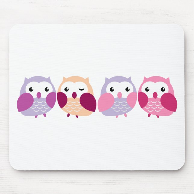 Cute Colourful Owls - Pink and Purple Pastels Mouse Pad (Front)