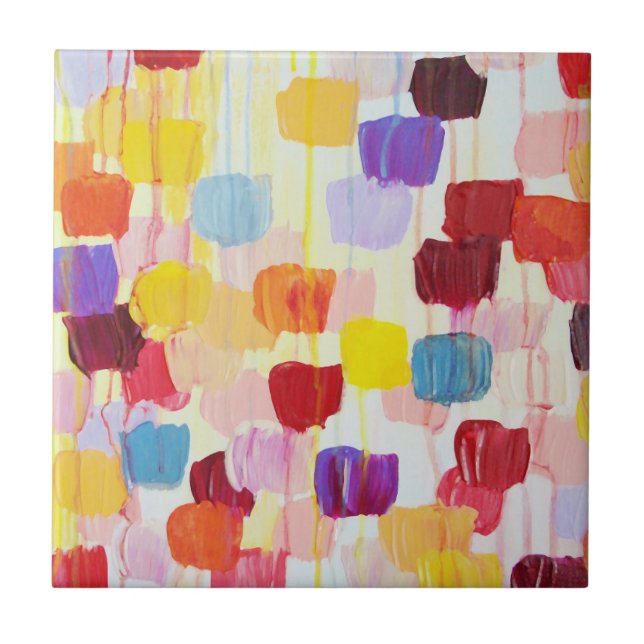 Cute colourful painting flowers ceramic tile (Front)