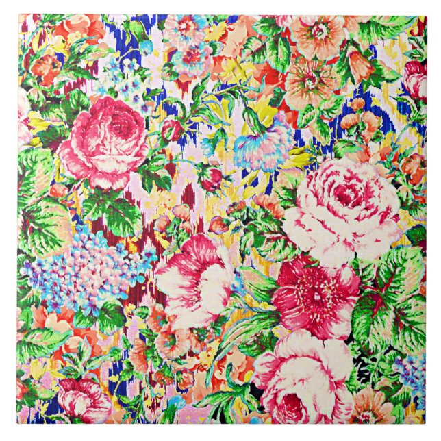 Cute colourful painting roses tile (Front)