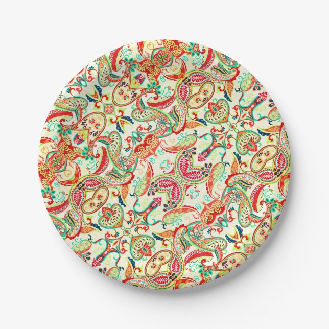 Cute colourful paisley pattern paper plate (Front)