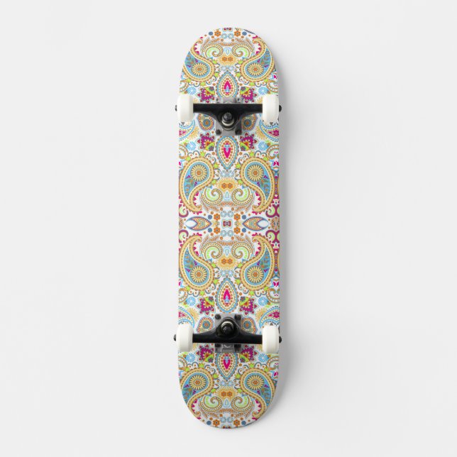 Cute colourful paisley pattern tablecloth skateboard (Front)