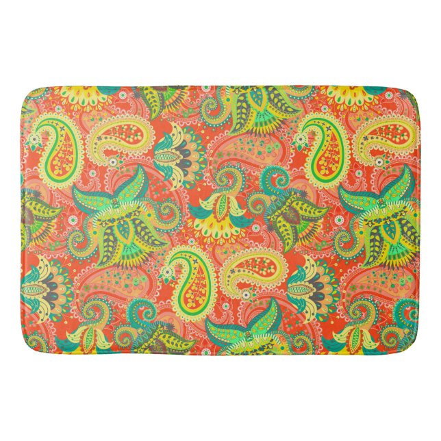 Cute colourful paisley patterns bath mat (Front)