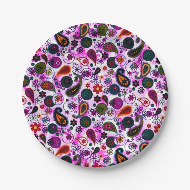 Cute colourful paisley patterns paper plate (Front)