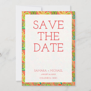 Cute colourful paisley patterns save the date