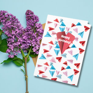 Cute Colourful Paper Aeroplane,Custom Photo Birthd Holiday Card