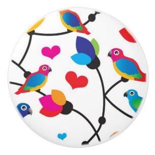 cute colourful parrot bird ceramic knob