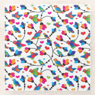 cute colourful parrot bird glass coaster
