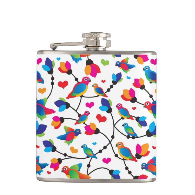 cute colourful parrot bird hip flask (Front)