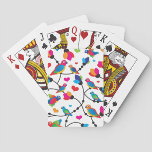 cute colourful parrot bird playing cards