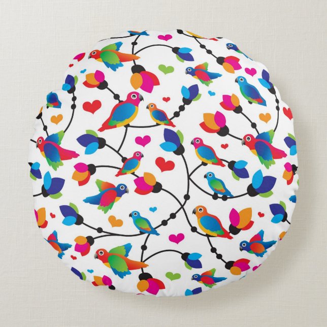 cute colourful parrot bird round cushion (Front)