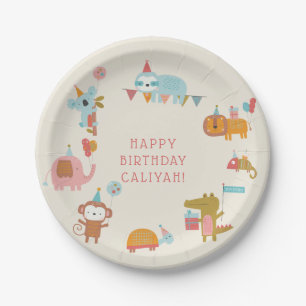 Cute & Colourful Party Animals Kids Birthday Paper Plate