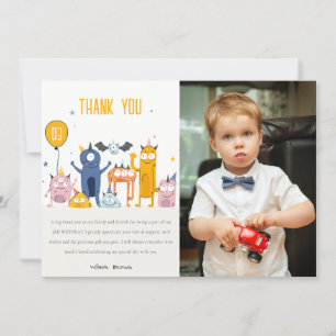 Cute Colourful Party Monsters Kids Photo Birthday Thank You Card