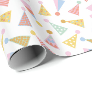 Cute Colourful Partyhats on white Wrapping Paper