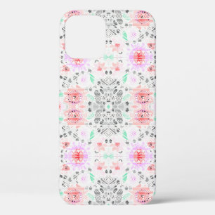 Cute colourful pastel floral aztec iPhone 12 pro case