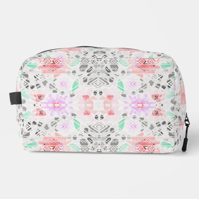 Cute colourful pastel floral aztec dopp kit (Front)
