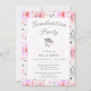 Cute colourful pastel floral aztec invitation