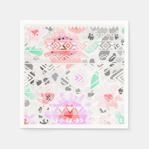 Cute colourful pastel floral aztec napkin