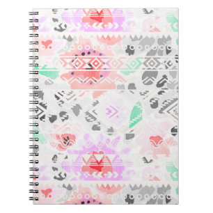 Cute colourful pastel floral aztec notebook
