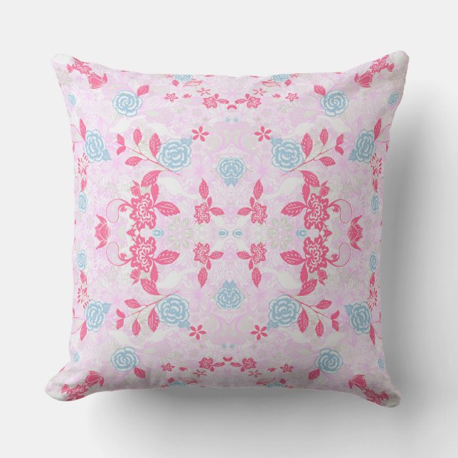 Cute colourful pastel floral pattern cushion (Front)