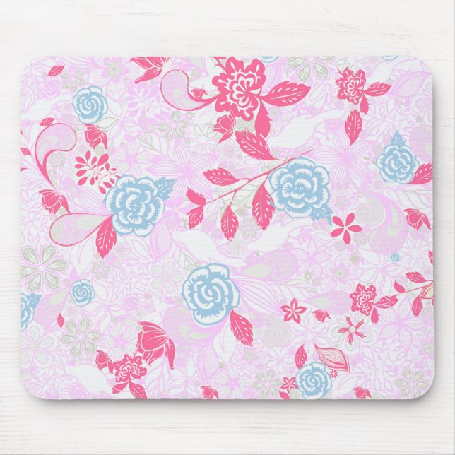 Cute colourful pastel floral pattern mouse pad (Front)