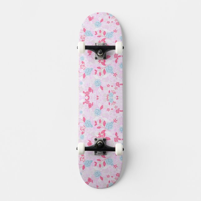 Cute colourful pastel floral pattern skateboard (Front)