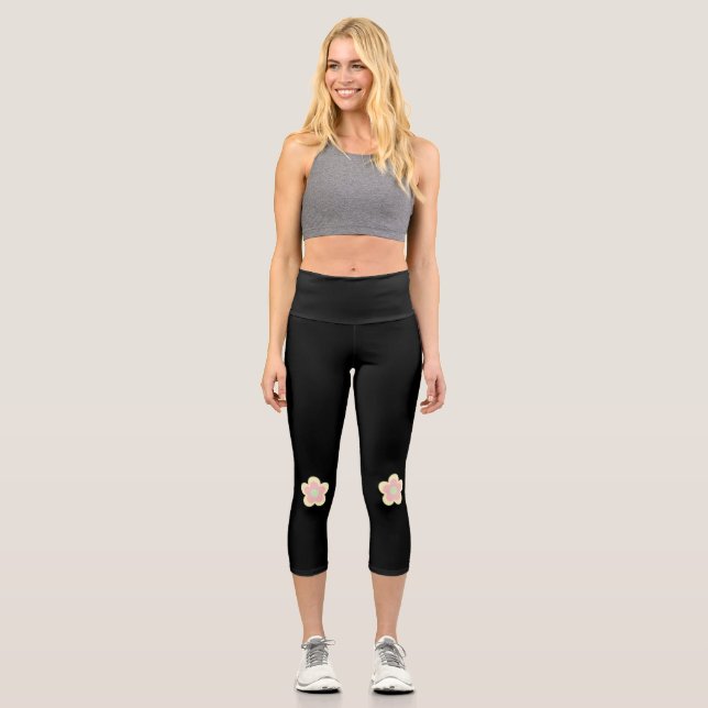 Cute colourful pastel flower gradient pattern  capri leggings (Front)