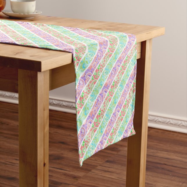 Cute colourful pastel flowers stripes long table runner (In Situ)