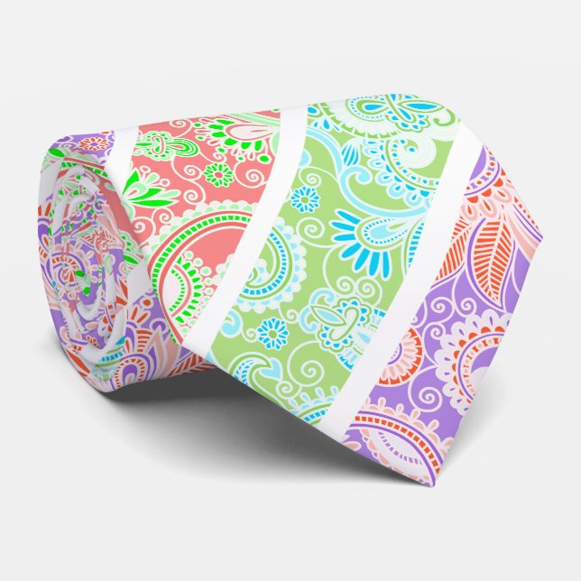 Cute colourful pastel flowers stripes tie (Rolled)