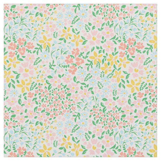 Cute Colourful Pastel Garden Flower Pattern Fabric (Close Up)
