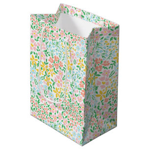Cute Colourful Pastel Garden Flower Pattern Medium Gift Bag