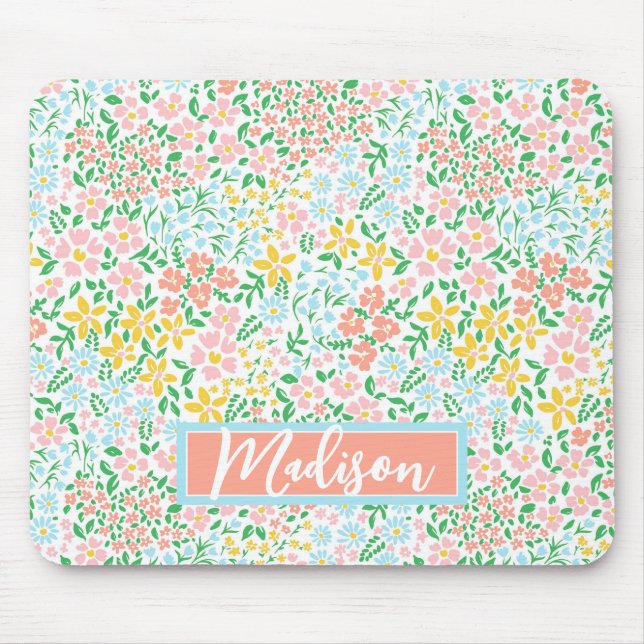 Cute Colourful Pastel Garden Flower Pattern Mouse Pad (Front)